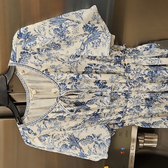 💕MAX STUDIO💕Bubble Sleeve Tiered Maxi Dress ~ Cream/Blue Bird Toile Large NWT - Picture 9 of 16